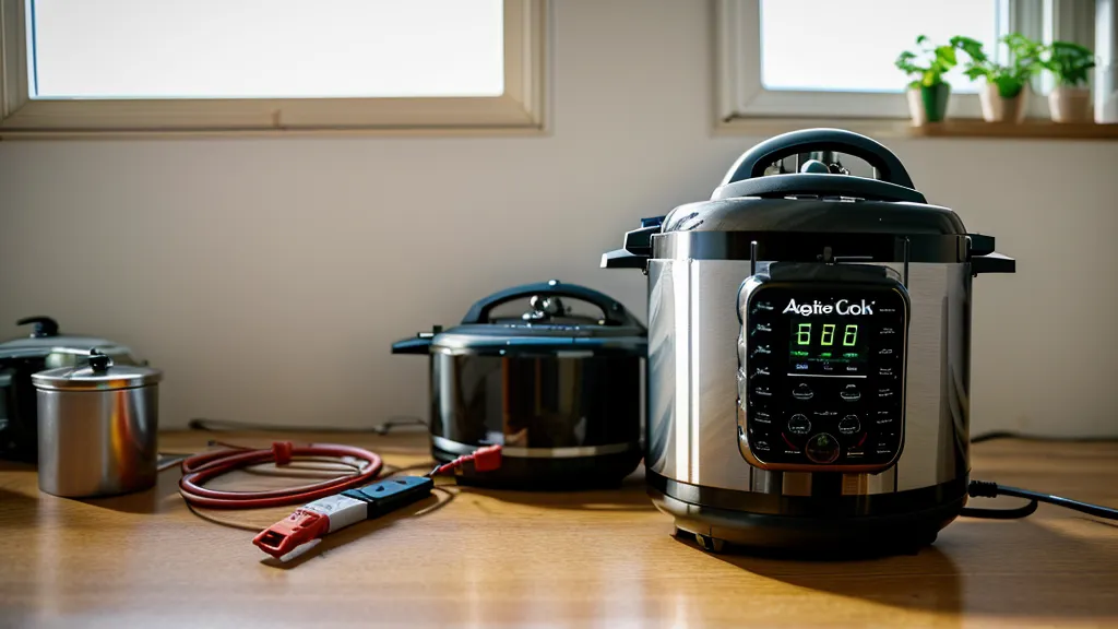 Vapor escapando por el borde de la tapa de una olla de presión eléctrica mal sellada