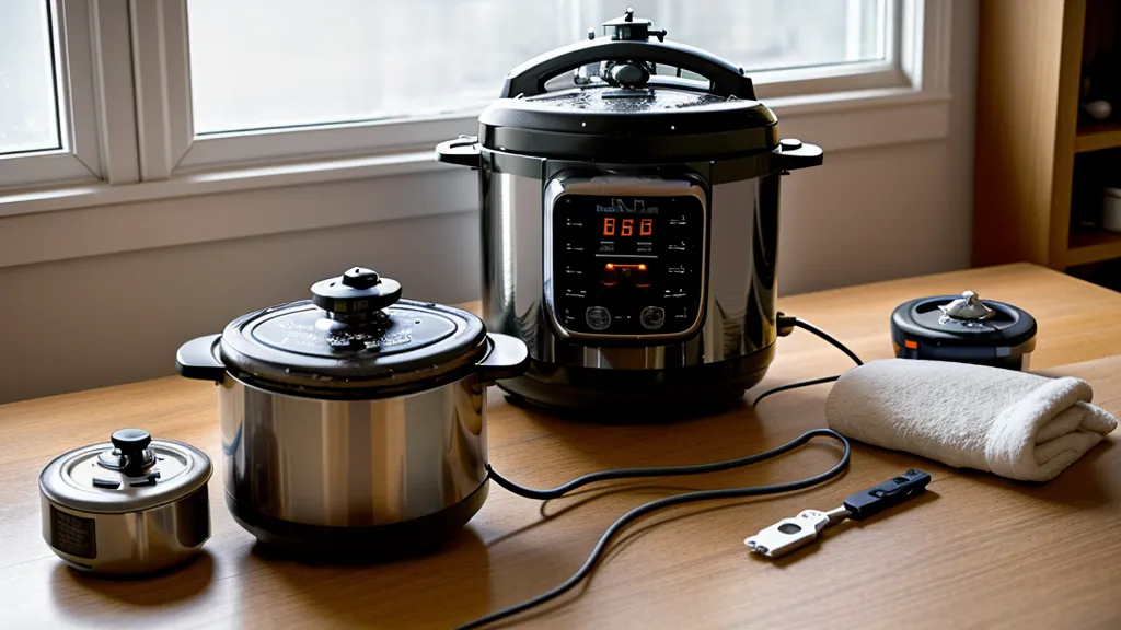 Olla de presión eléctrica funcionando bien, con la válvula de flotador arriba y sin fugas de vapor
