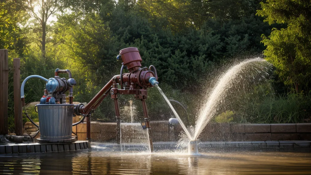 Bomba de agua funcionando de nuevo tras la reparación casera, lista para el mantenimiento eléctrico regular